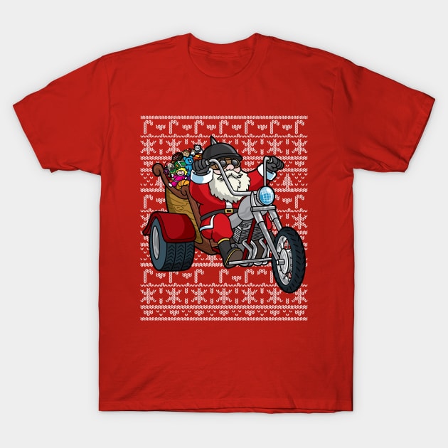 Santa Claus Riding Motorcycle Ugly Christmas Sweater Santa T